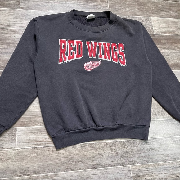 Vintage Detroit Red Wings Crewneck Sweatshirt Black Red - Picture 4 of 7